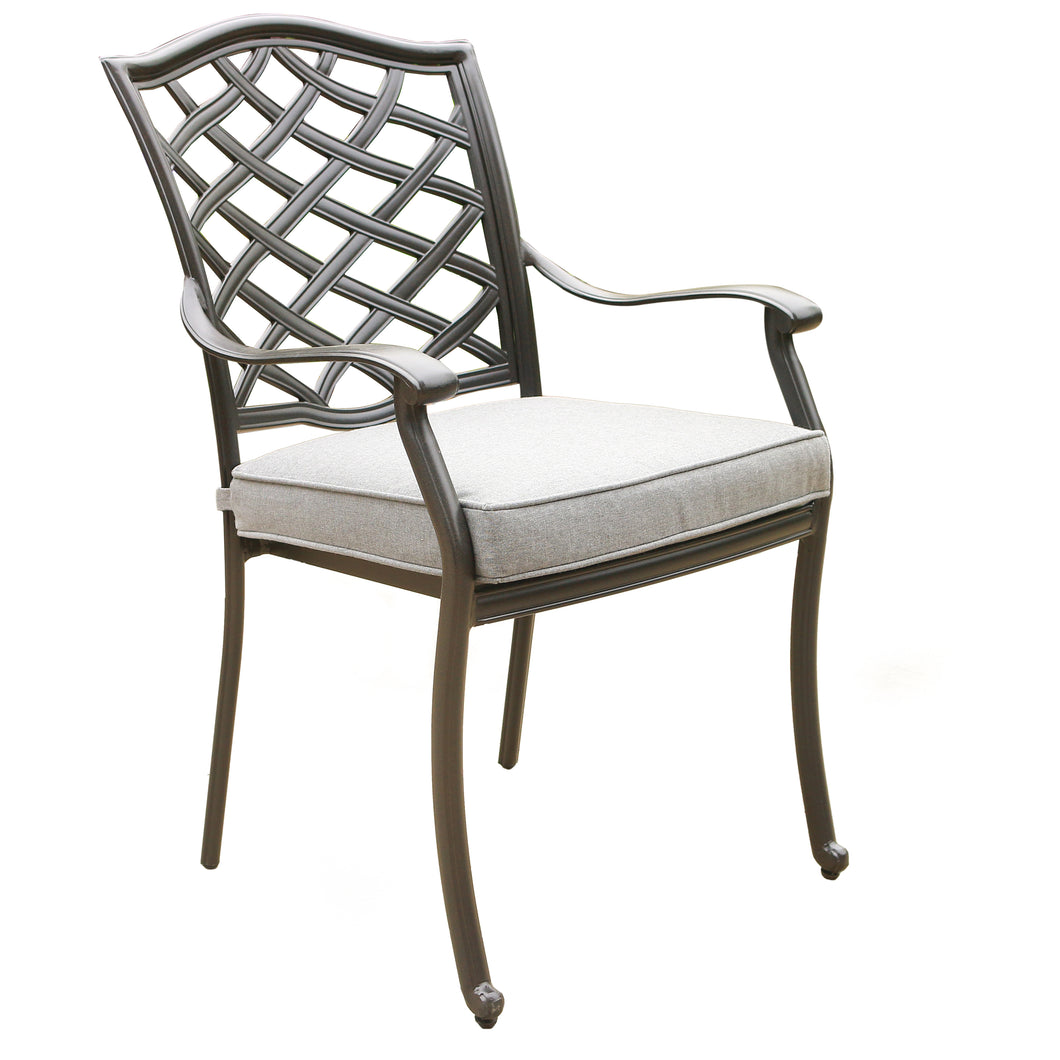 Aluminum Dining Arm Chair With Cushion, Set of 2, Cast Slate Sunbrella