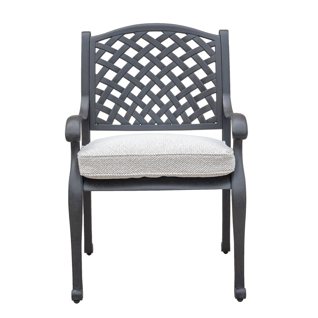 Cast Aluminum Dining Arm Chair With Cushion, Dark Lava Bronze/Sandstorm