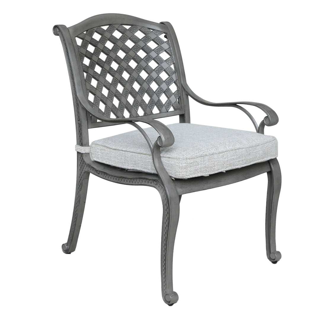 Indoor/Outdoor Dining Arm Chair With Cushion, Heritage Grey/Golden Gauze