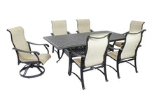 Load image into Gallery viewer, Sling 7-Piece Cast Aluminum Dining Set with 86&quot;x46&quot; Table, 4 Chairs and 2 Swivel Rockers
