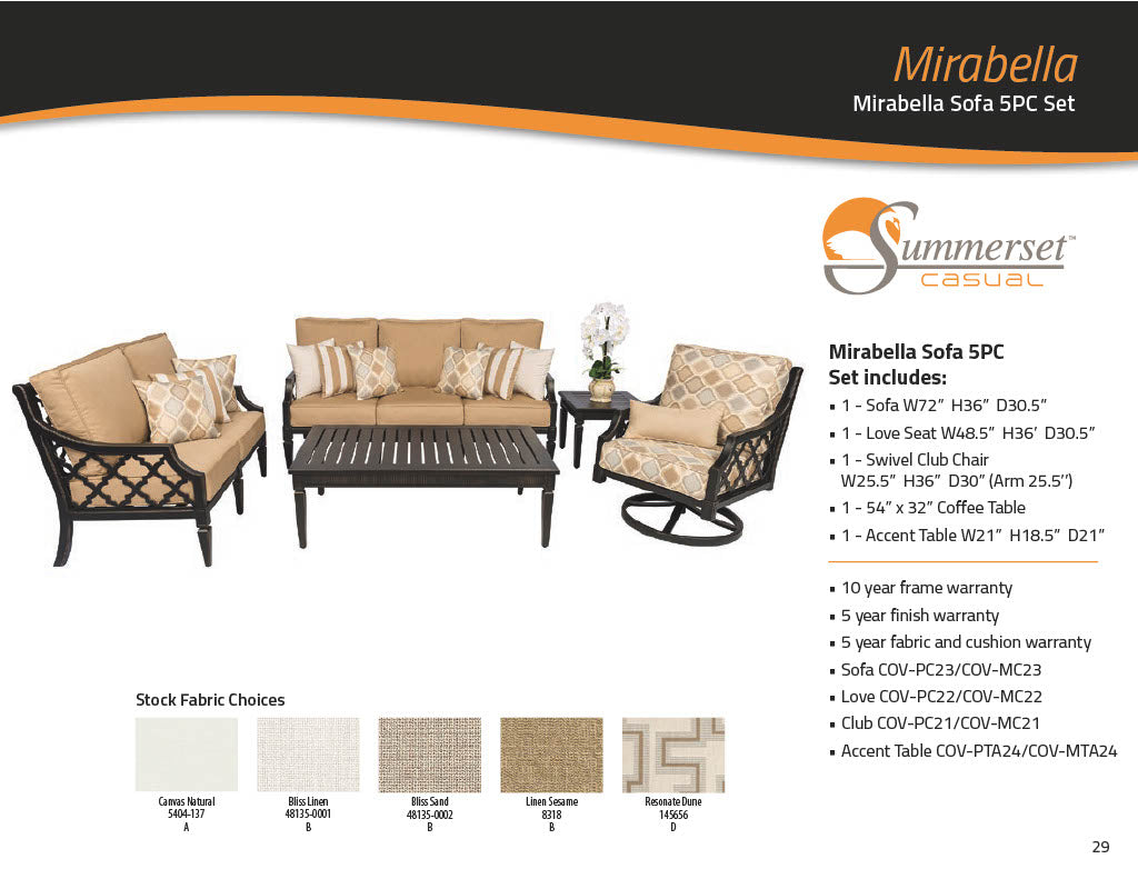 Mirabella Sofa 5PC Set